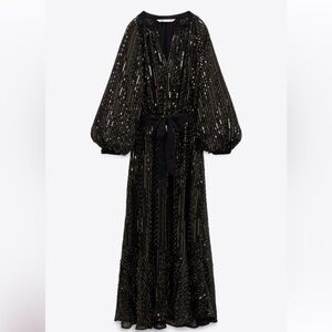 Zara Black and bronze sequin long sleeve, midi dress.